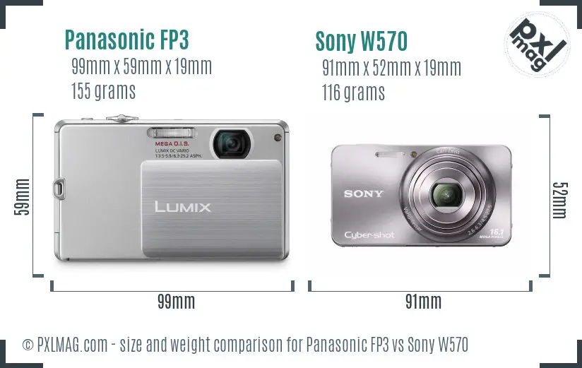 Panasonic FP3 vs Sony W570 size comparison