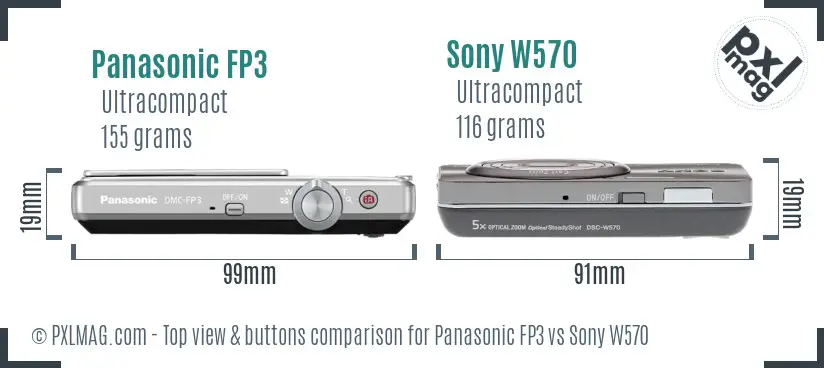 Panasonic FP3 vs Sony W570 top view buttons comparison