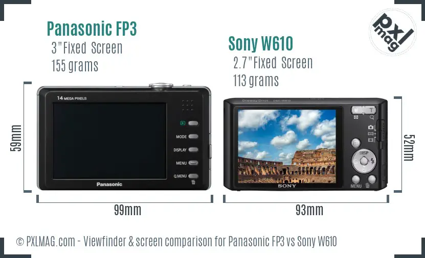 Panasonic FP3 vs Sony W610 Screen and Viewfinder comparison