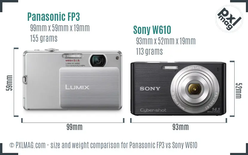 Panasonic FP3 vs Sony W610 size comparison