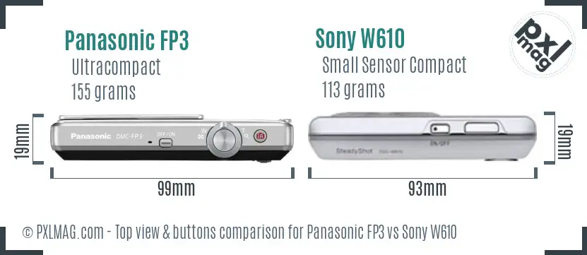 Panasonic FP3 vs Sony W610 top view buttons comparison