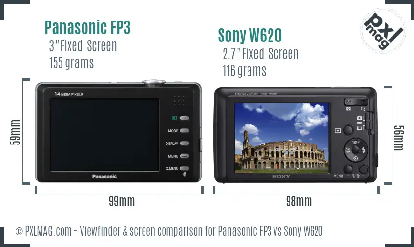 Panasonic FP3 vs Sony W620 Screen and Viewfinder comparison