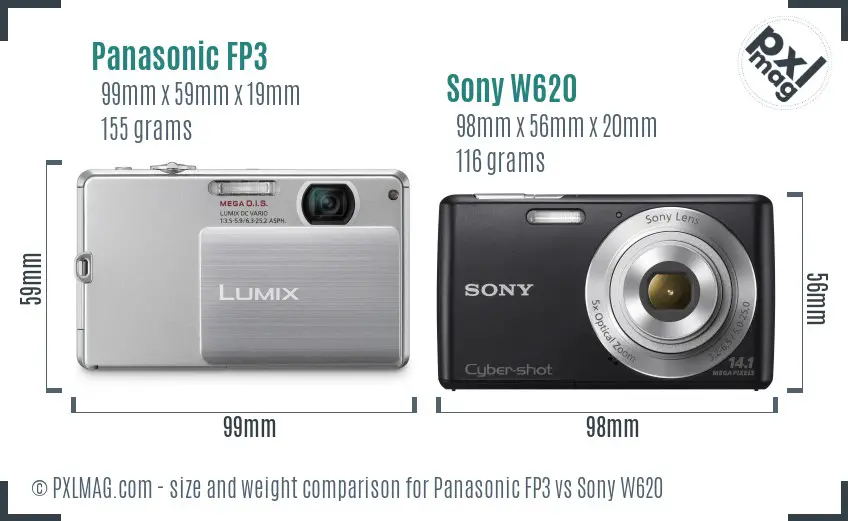 Panasonic FP3 vs Sony W620 size comparison