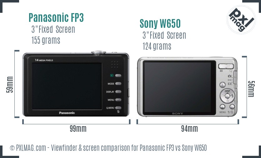 Panasonic FP3 vs Sony W650 Screen and Viewfinder comparison