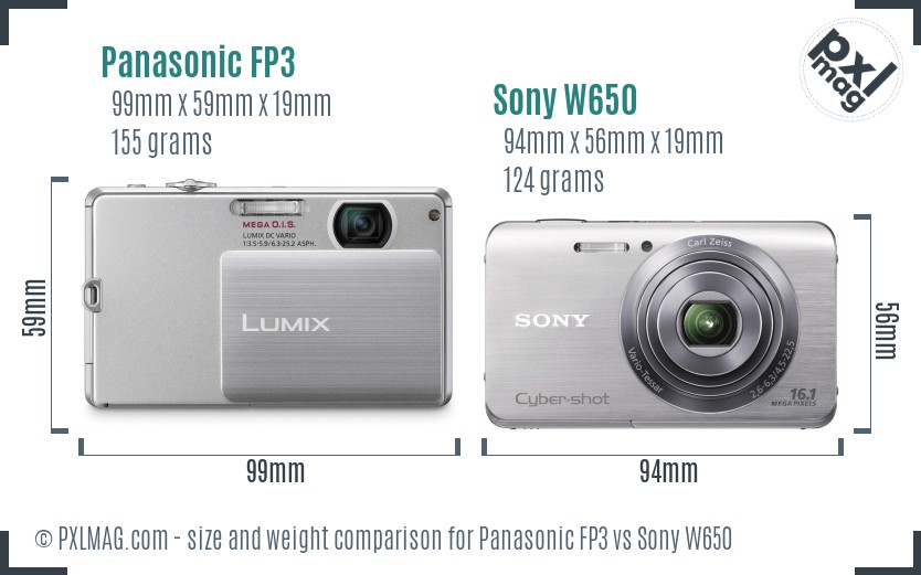 Panasonic FP3 vs Sony W650 size comparison