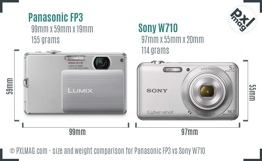 Panasonic FP3 vs Sony W710 size comparison