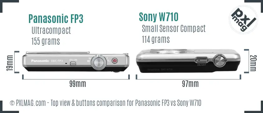 Panasonic FP3 vs Sony W710 top view buttons comparison