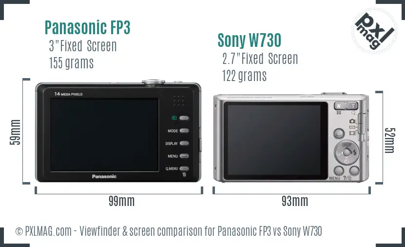 Panasonic FP3 vs Sony W730 Screen and Viewfinder comparison
