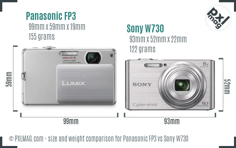 Panasonic FP3 vs Sony W730 size comparison