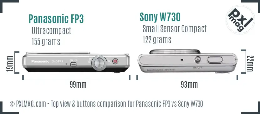 Panasonic FP3 vs Sony W730 top view buttons comparison