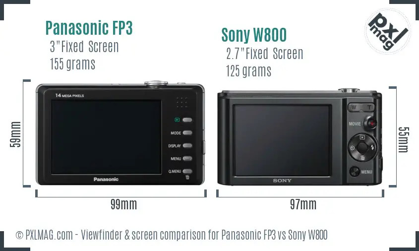 Panasonic FP3 vs Sony W800 Screen and Viewfinder comparison