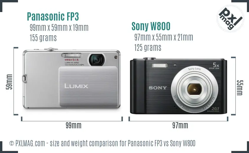 Panasonic FP3 vs Sony W800 size comparison