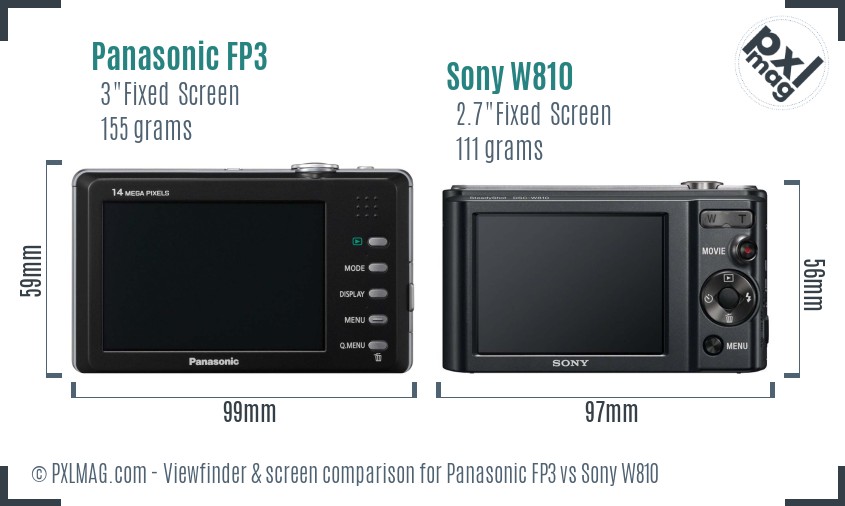 Panasonic FP3 vs Sony W810 Screen and Viewfinder comparison