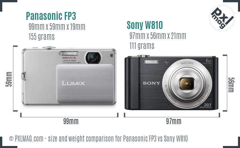 Panasonic FP3 vs Sony W810 size comparison