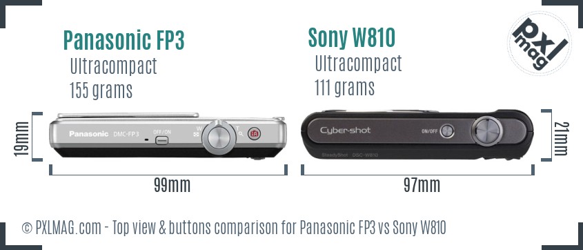 Panasonic FP3 vs Sony W810 top view buttons comparison