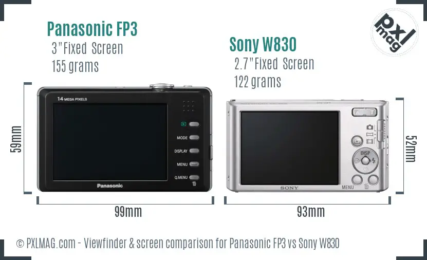 Panasonic FP3 vs Sony W830 Screen and Viewfinder comparison