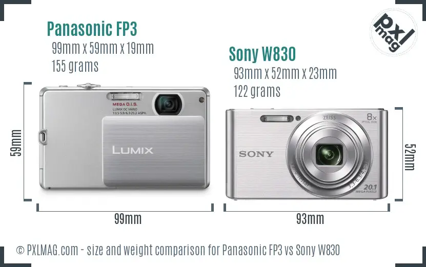 Panasonic FP3 vs Sony W830 size comparison