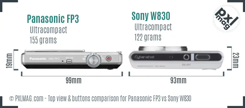 Panasonic FP3 vs Sony W830 top view buttons comparison