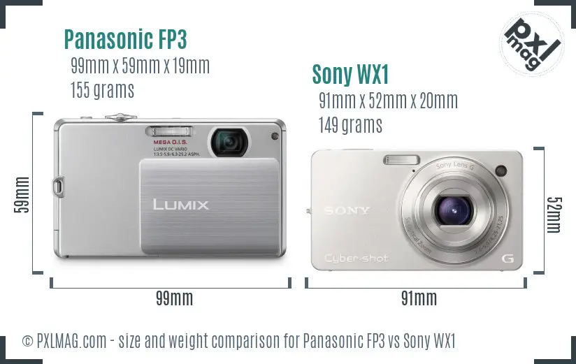 Panasonic FP3 vs Sony WX1 size comparison