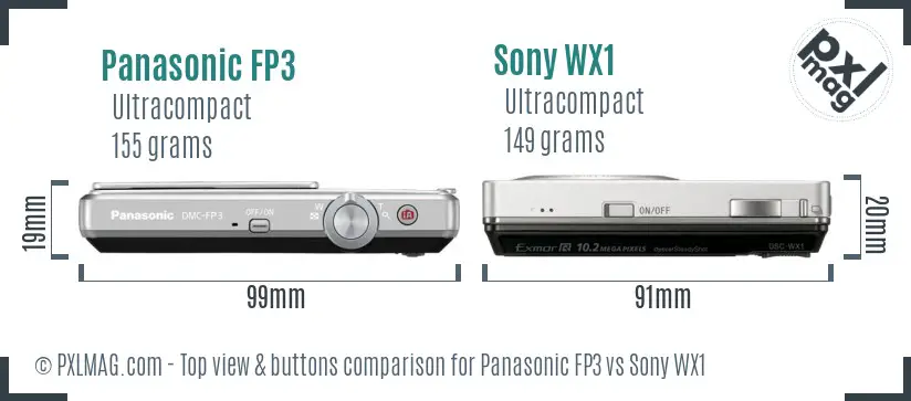 Panasonic FP3 vs Sony WX1 top view buttons comparison