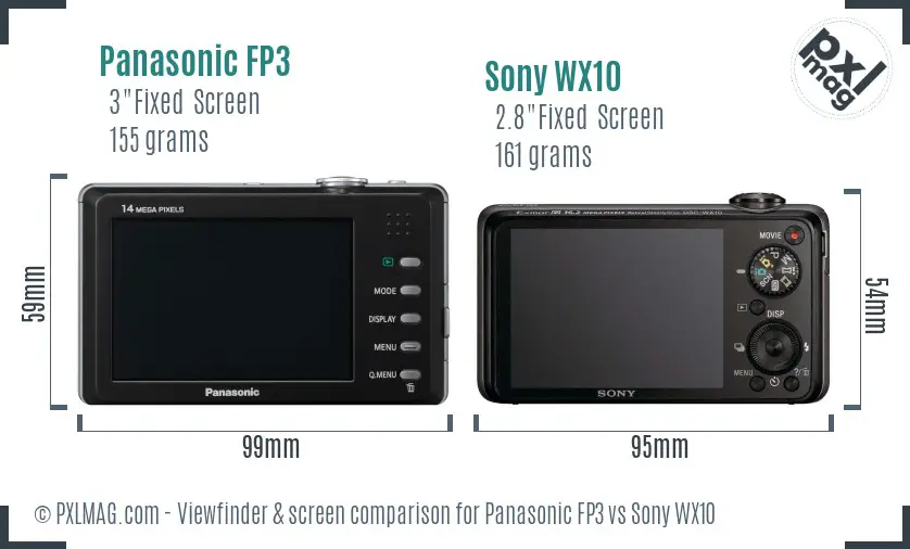 Panasonic FP3 vs Sony WX10 Screen and Viewfinder comparison