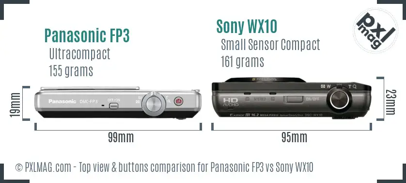 Panasonic FP3 vs Sony WX10 top view buttons comparison