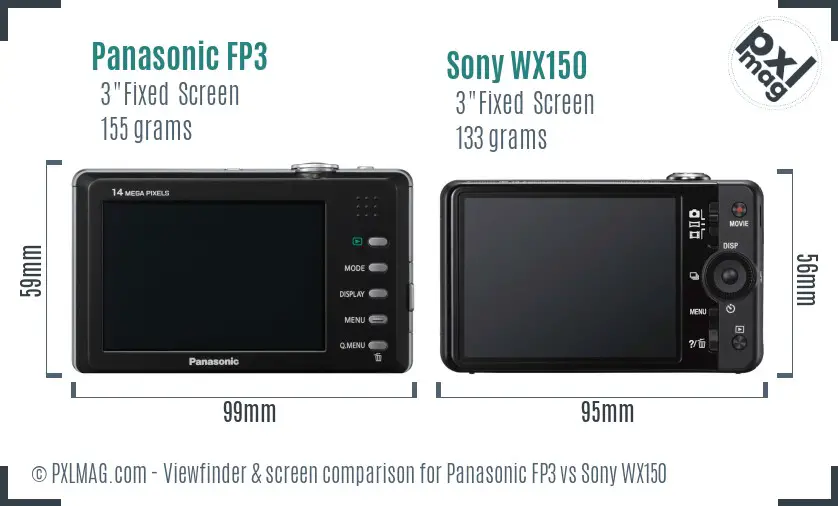 Panasonic FP3 vs Sony WX150 Screen and Viewfinder comparison