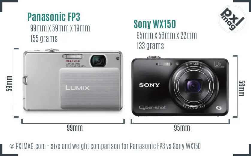 Panasonic FP3 vs Sony WX150 size comparison