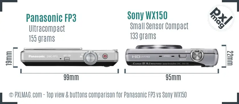 Panasonic FP3 vs Sony WX150 top view buttons comparison