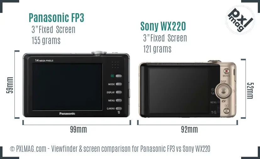 Panasonic FP3 vs Sony WX220 Screen and Viewfinder comparison
