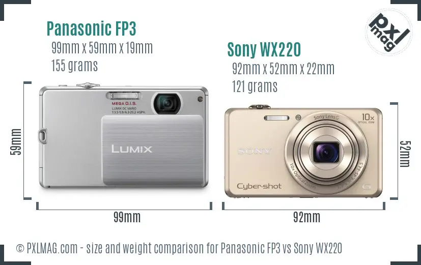 Panasonic FP3 vs Sony WX220 size comparison