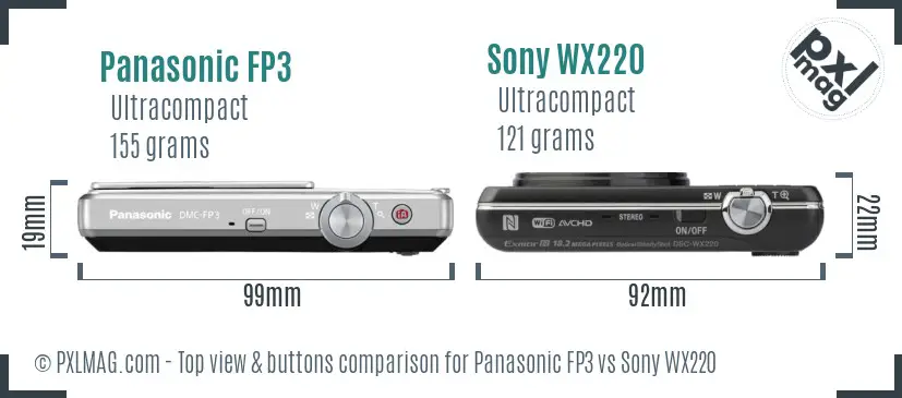 Panasonic FP3 vs Sony WX220 top view buttons comparison