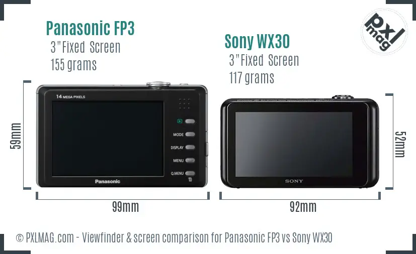 Panasonic FP3 vs Sony WX30 Screen and Viewfinder comparison
