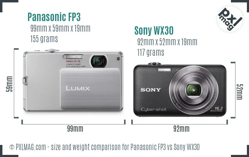 Panasonic FP3 vs Sony WX30 size comparison