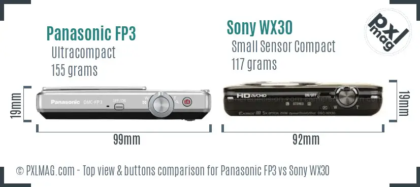 Panasonic FP3 vs Sony WX30 top view buttons comparison