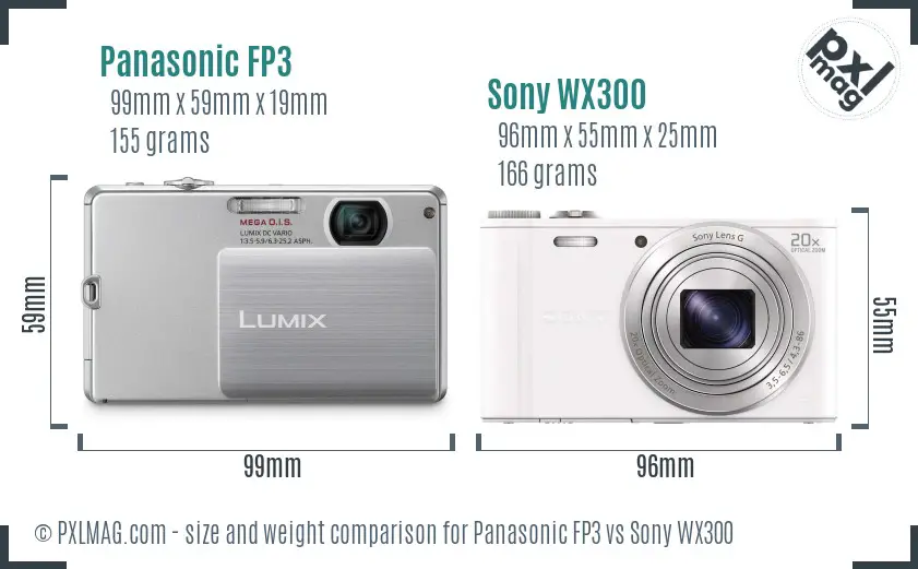 Panasonic FP3 vs Sony WX300 size comparison