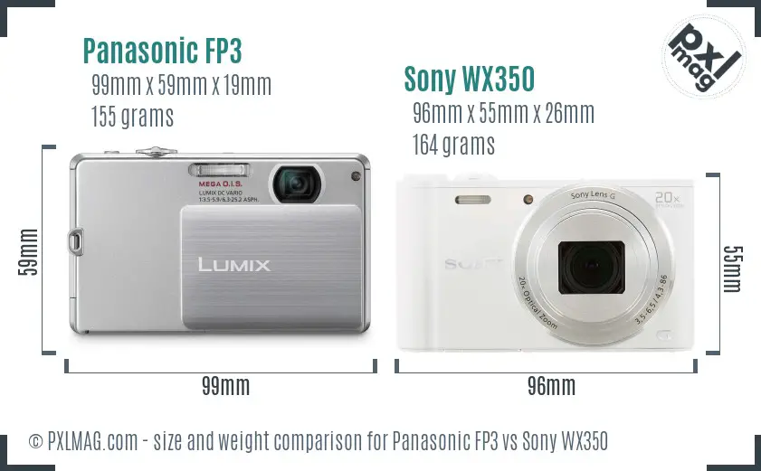 Panasonic FP3 vs Sony WX350 size comparison