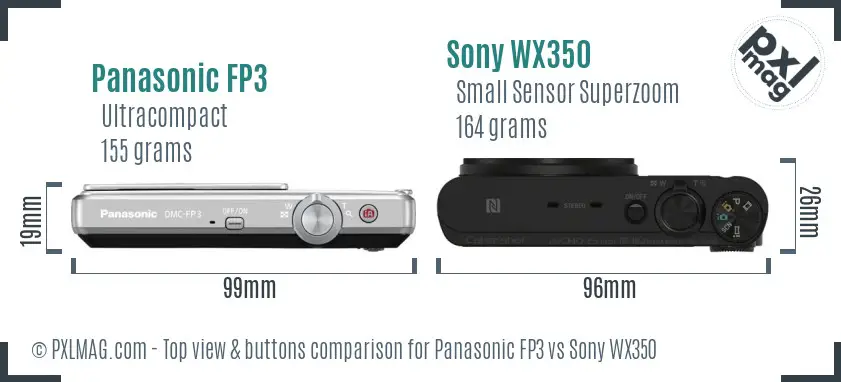 Panasonic FP3 vs Sony WX350 top view buttons comparison