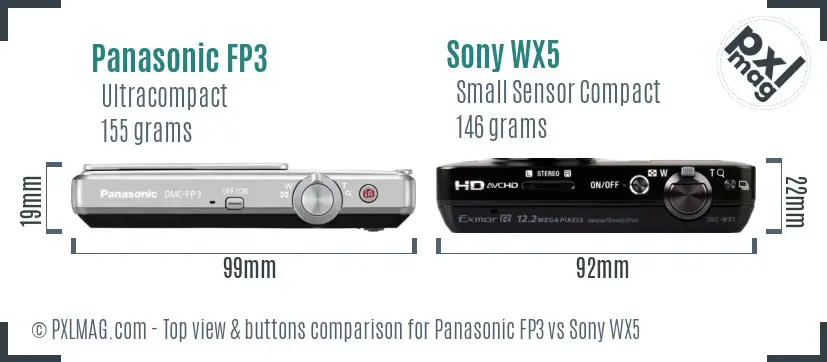 Panasonic FP3 vs Sony WX5 top view buttons comparison