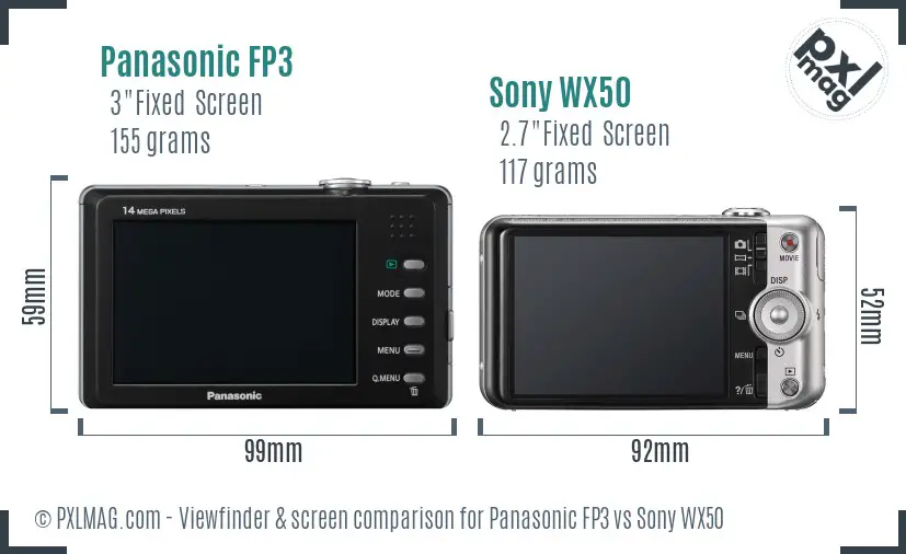 Panasonic FP3 vs Sony WX50 Screen and Viewfinder comparison