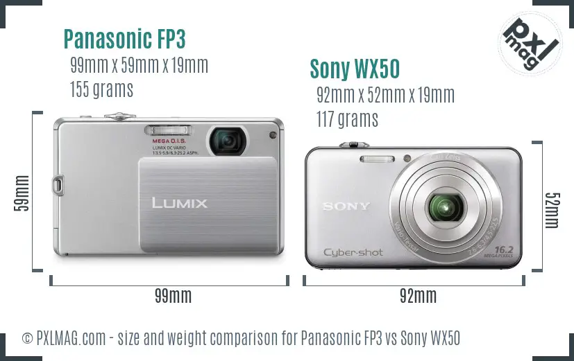 Panasonic FP3 vs Sony WX50 size comparison