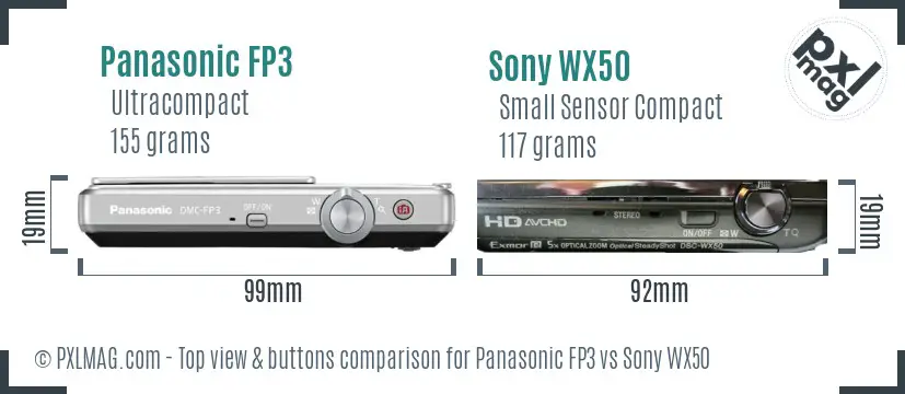 Panasonic FP3 vs Sony WX50 top view buttons comparison