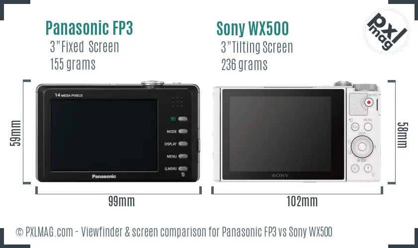 Panasonic FP3 vs Sony WX500 Screen and Viewfinder comparison