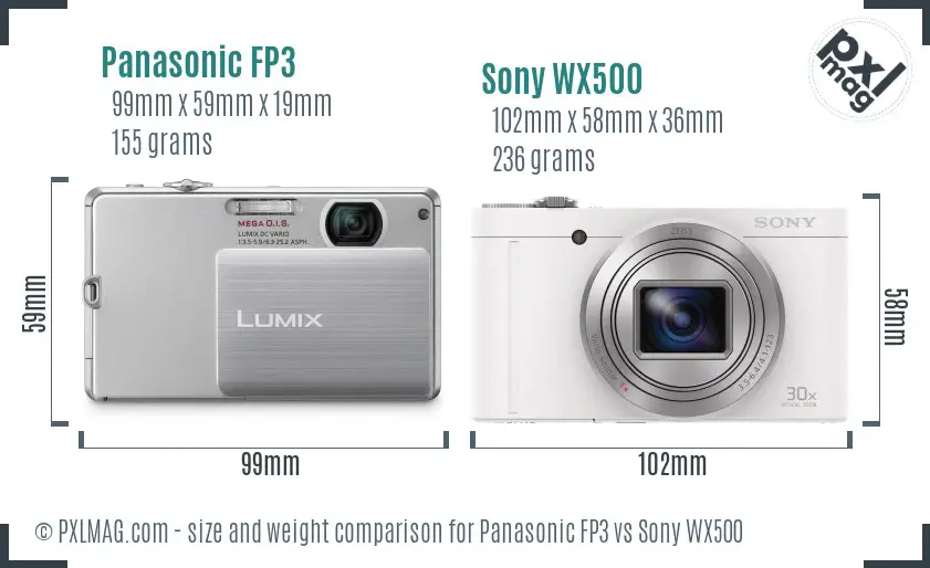 Panasonic FP3 vs Sony WX500 size comparison