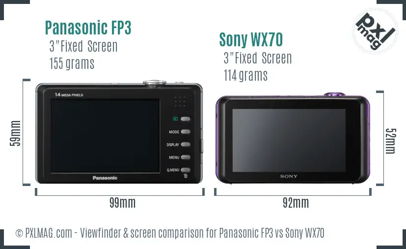 Panasonic FP3 vs Sony WX70 Screen and Viewfinder comparison