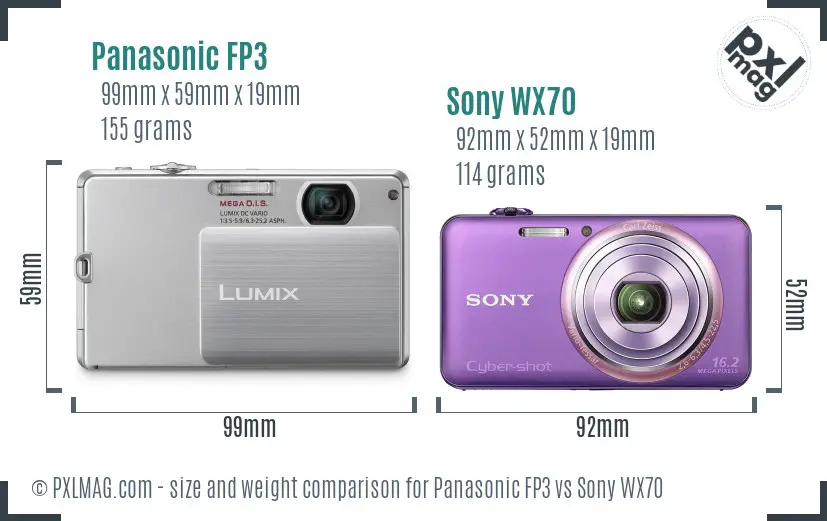 Panasonic FP3 vs Sony WX70 size comparison