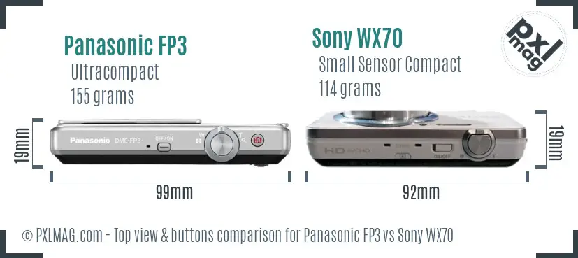 Panasonic FP3 vs Sony WX70 top view buttons comparison