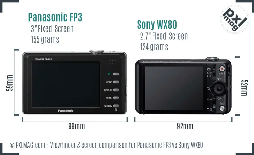 Panasonic FP3 vs Sony WX80 Screen and Viewfinder comparison
