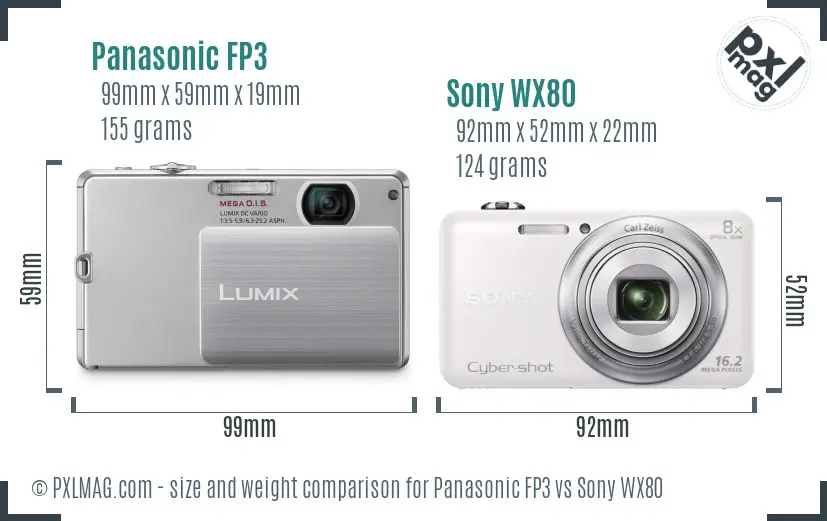 Panasonic FP3 vs Sony WX80 size comparison