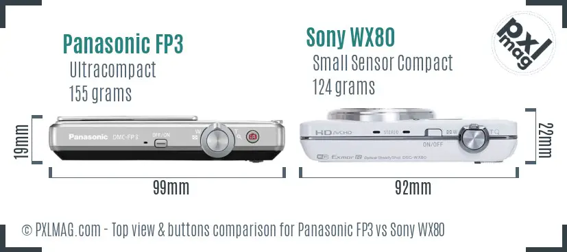 Panasonic FP3 vs Sony WX80 top view buttons comparison